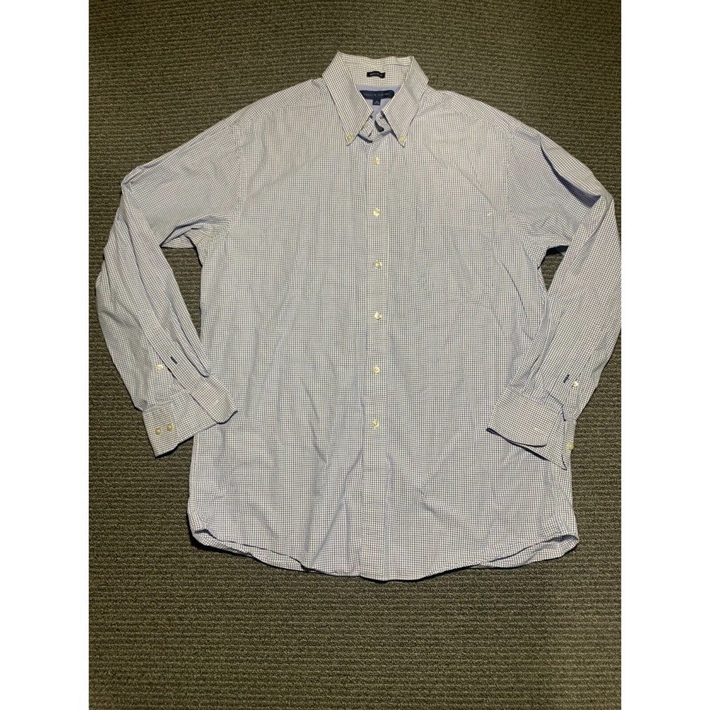 Tommy Hilfiger Shirt Mens 16 34-35 XL Blue Checkered Button Down Long Sleeve